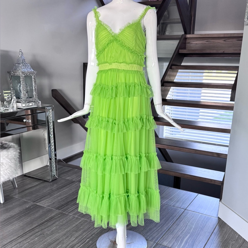 New 💚 Lime Green Tiered Ruffled Dress - Picture 3 of 17